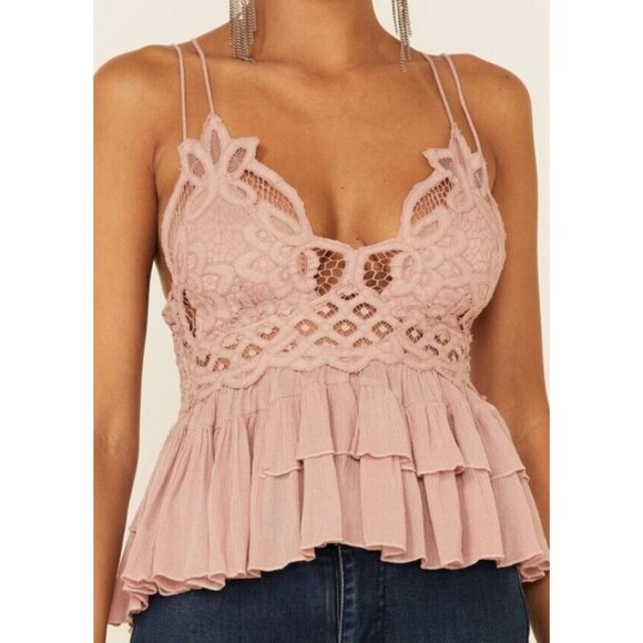 Free People Pink Cami Tank Top Lace Boho Ruffle Women Size XS NWT - Picture 6 of 7
